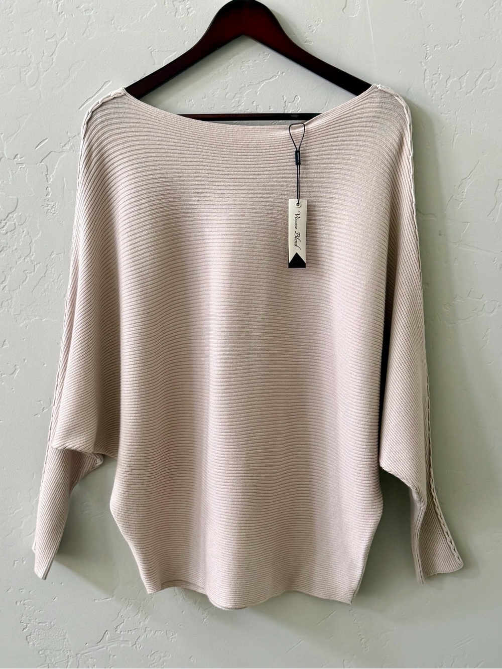 Tahari Dolman Sleeve Ribbed Sweater Womens Size L Beige Braided Quiet Luxury - Picture 2 of 10